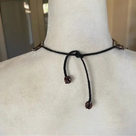 Handmade Beaded Fringe Statement Necklace in Brown and Gold - Picture 4 of 8